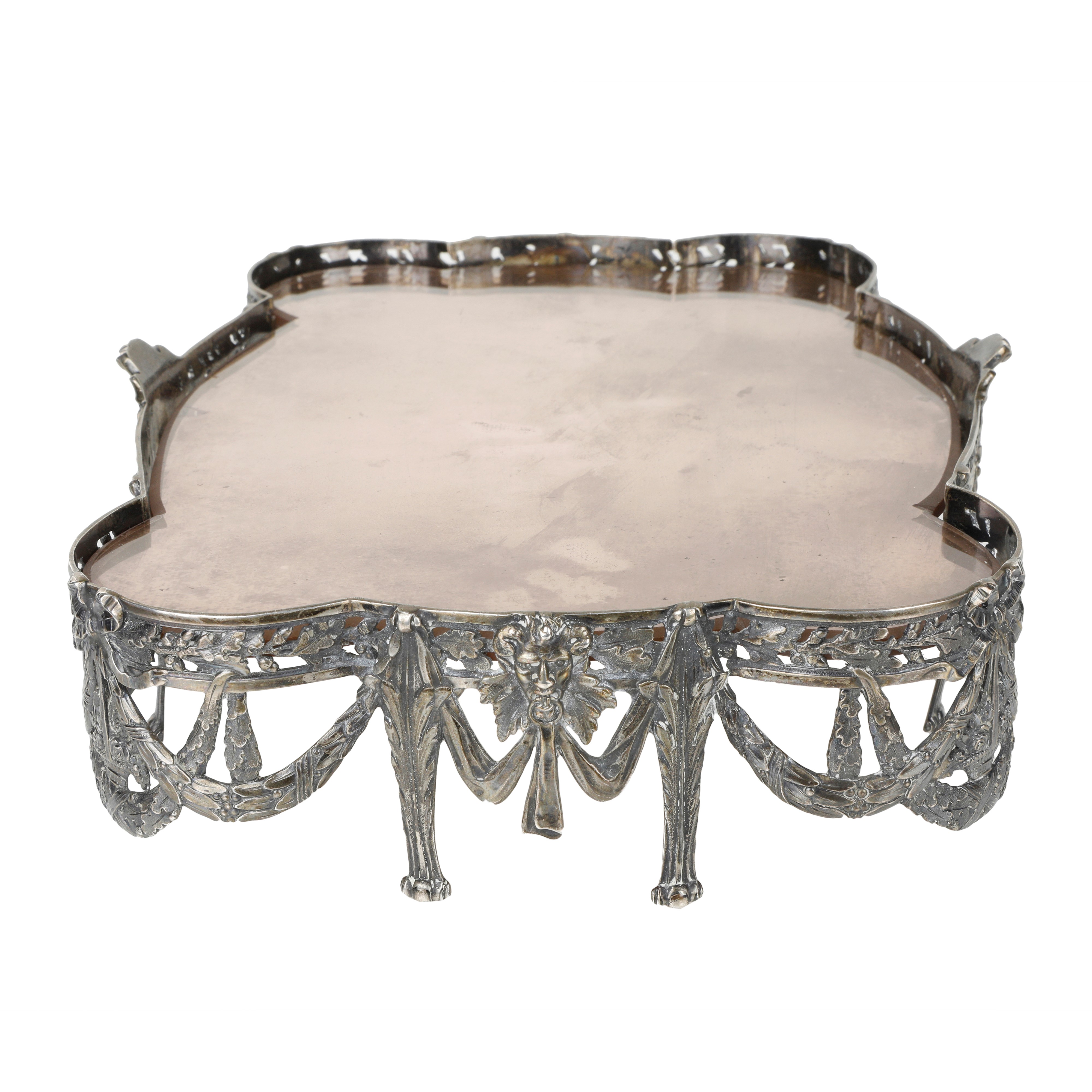 Surtout de table in argento 800 con specchio, XVIII-XIX secolo