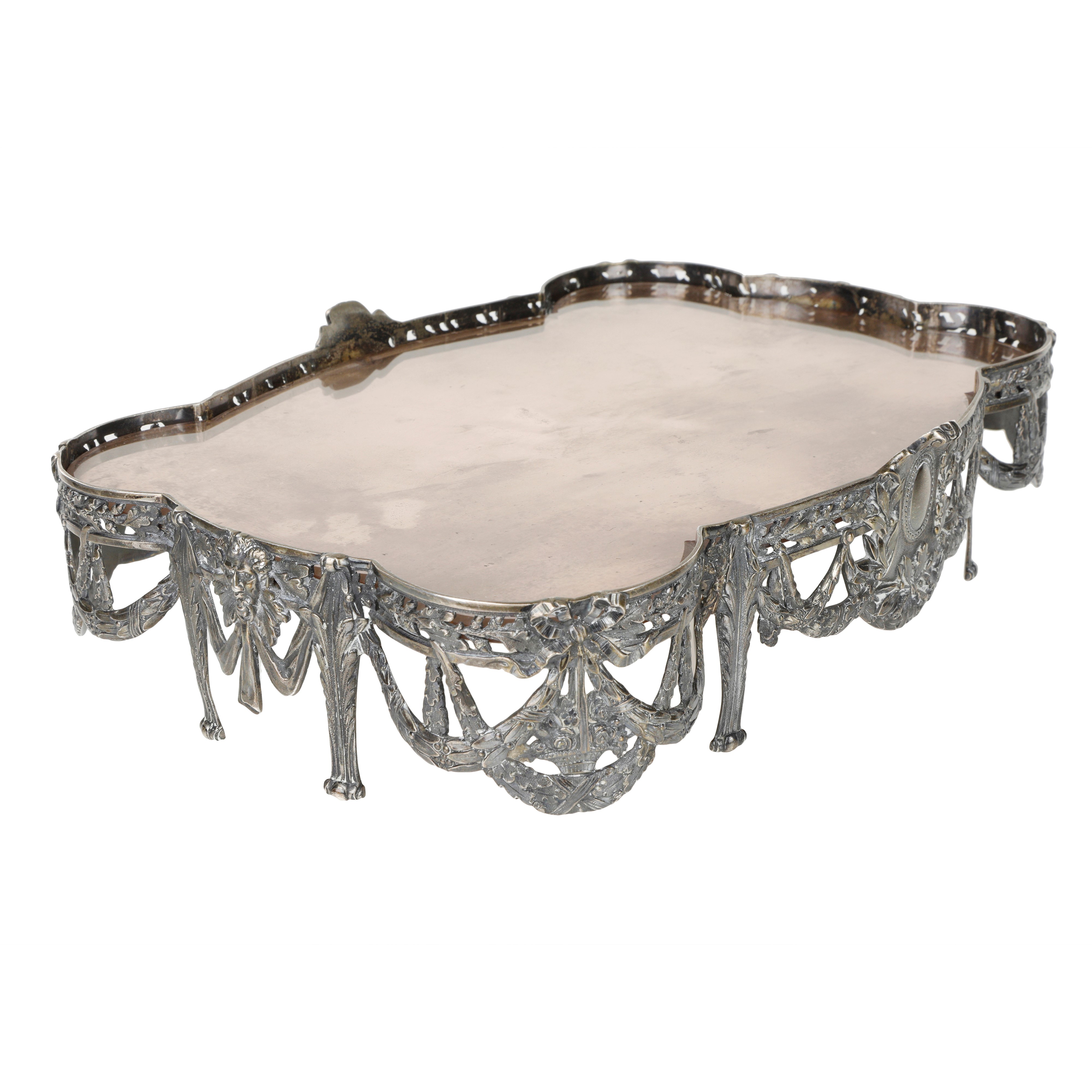 Surtout de table in argento 800 con specchio, XVIII-XIX secolo