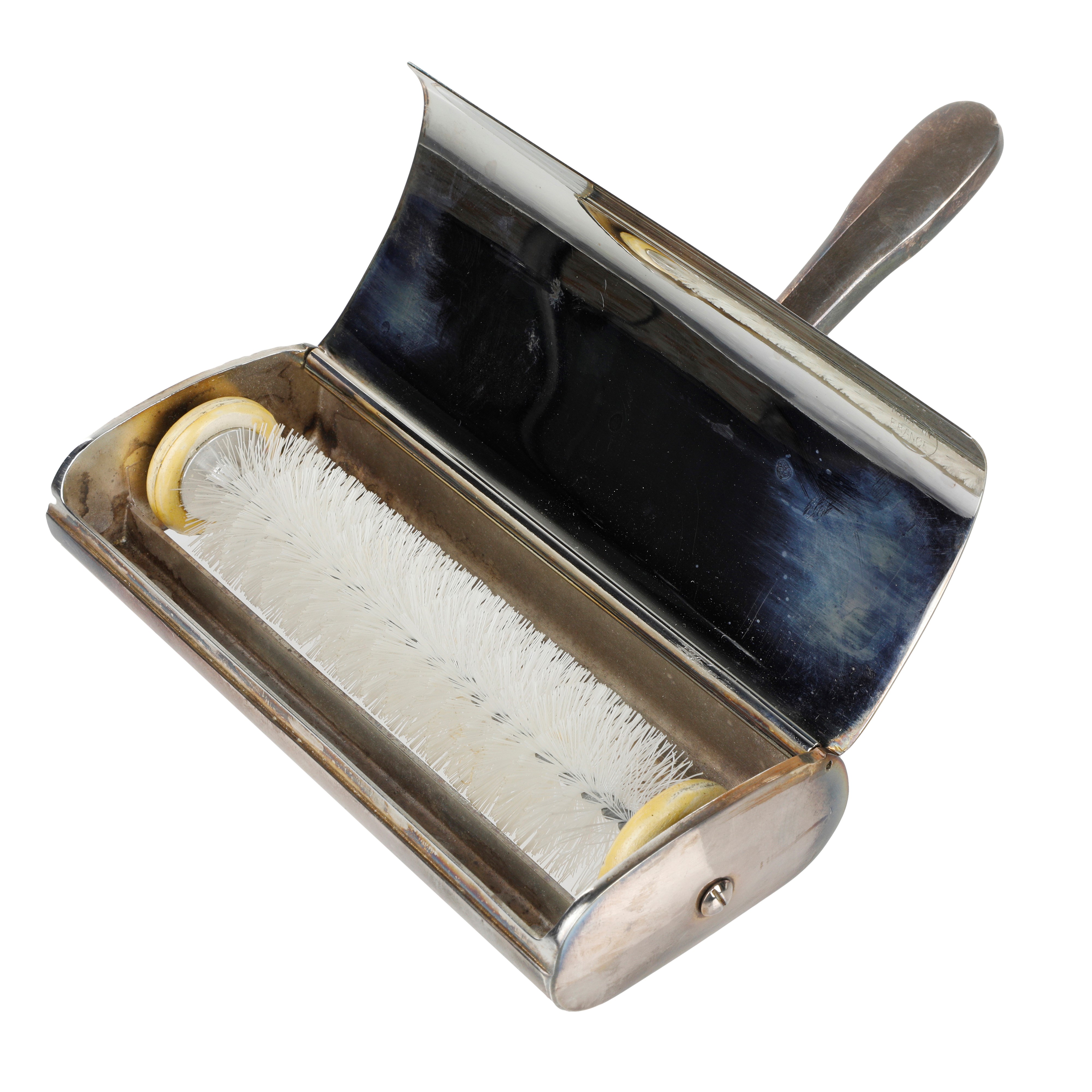 Raccogli briciole con manico in argento e spazzola meccanica, cm 15 x 18