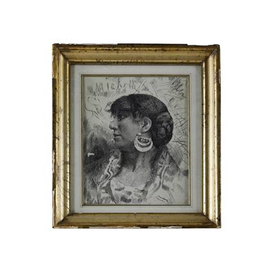 Giovane donna in costume abruzzese, tecnica mista su carta