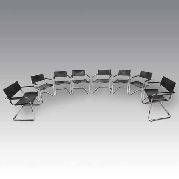 Otto sedie in pelle modello S34 con braccioli - Mart Stam per Thonet