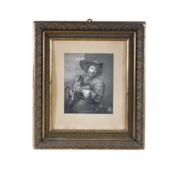 Incisione fiamminga "Zampognaro" - fine XIX secolo