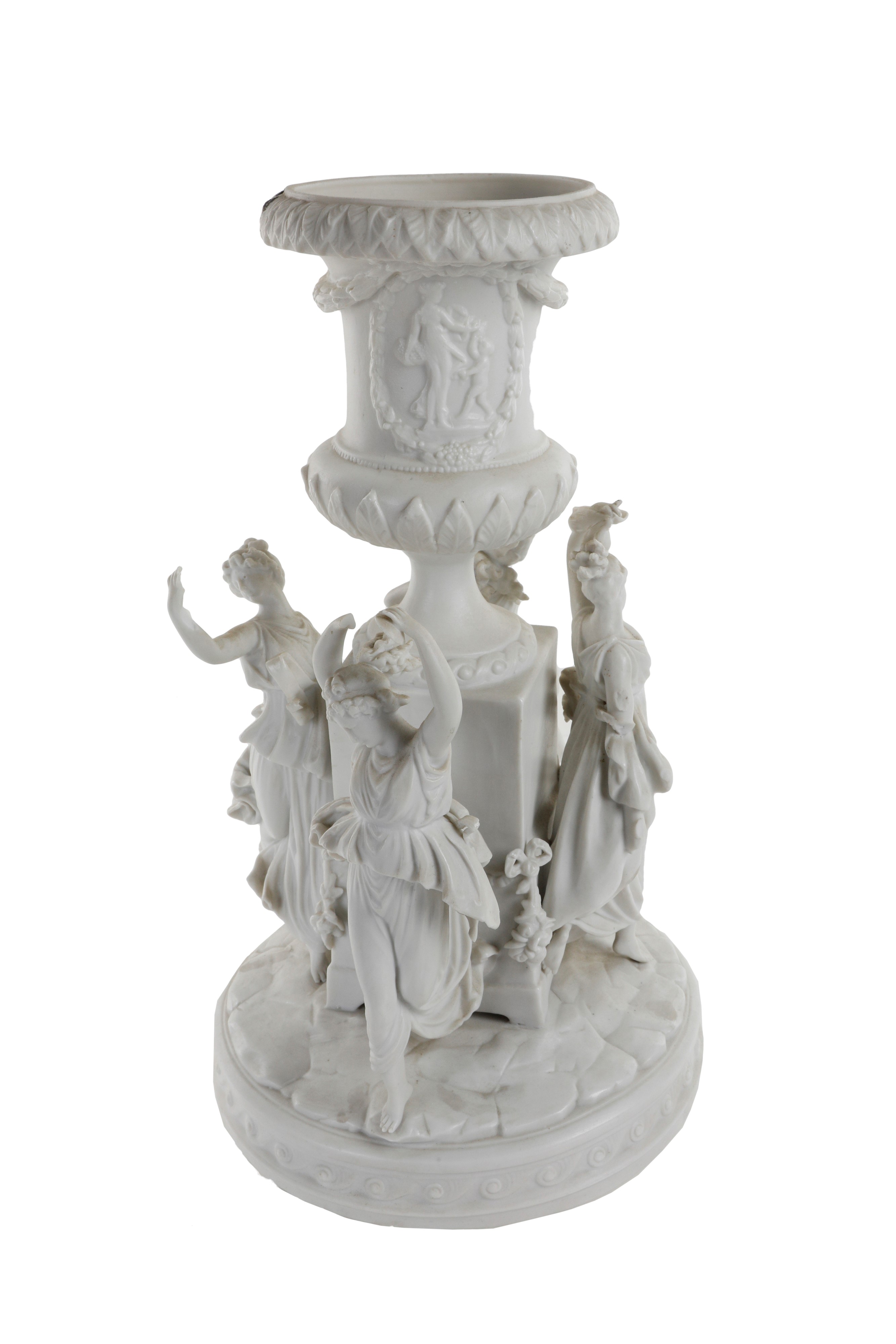 Vaso in biscuit, XIX secolo, con figure danzanti