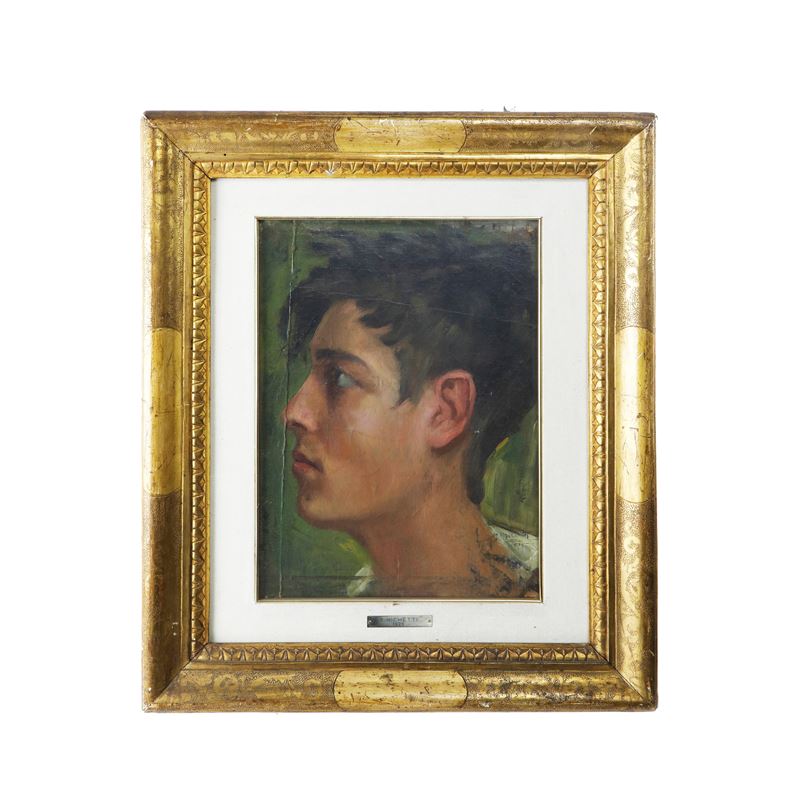Francesco Paolo Michetti - Profilo di giovane fanciullo, olio su tela applicato su tavola