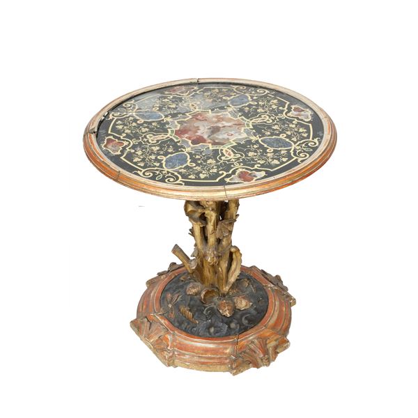 Tavolo da Centro rotondo intagliato e dorato - Genova