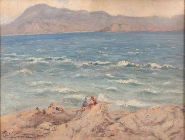 Carlo Aimetti - Bagnanti sulle rive del Garda