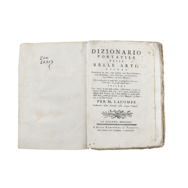 Dizionario Portatile delle Belle Arti per M. Lacombe trasportato dalla francese alla Lingua Tosca...