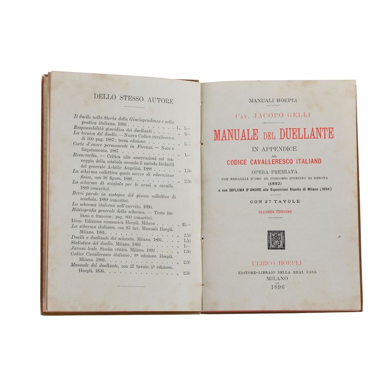 GELLI, Jacopo. Codice Cavalleresco Italiano & Manuale del Duellante.