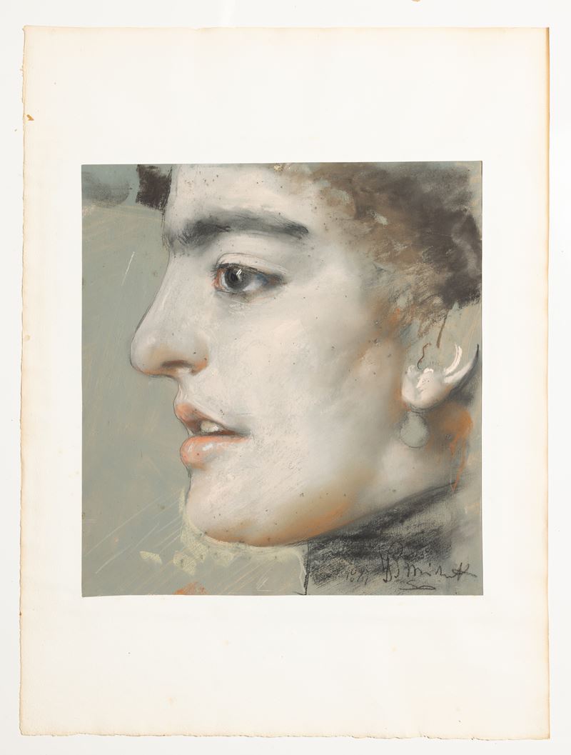 Francesco Paolo Michetti - Profilo di giovane donna, mista su carta