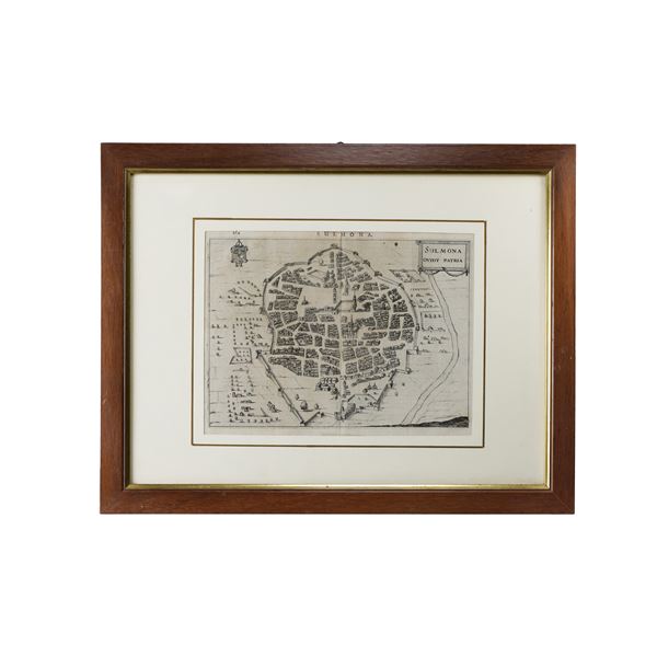 Incisione pianta della città di Sulmona XVII secolo