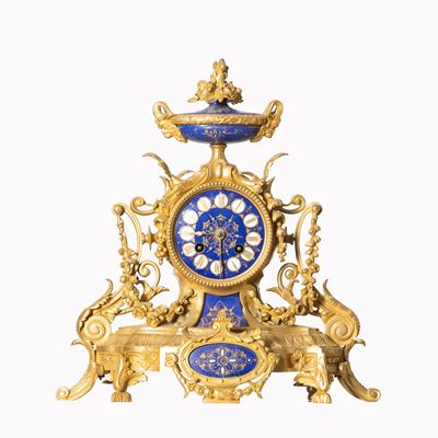Trittico da Camino in Bronzo Dorato e Smalto Blu, XIX secolo