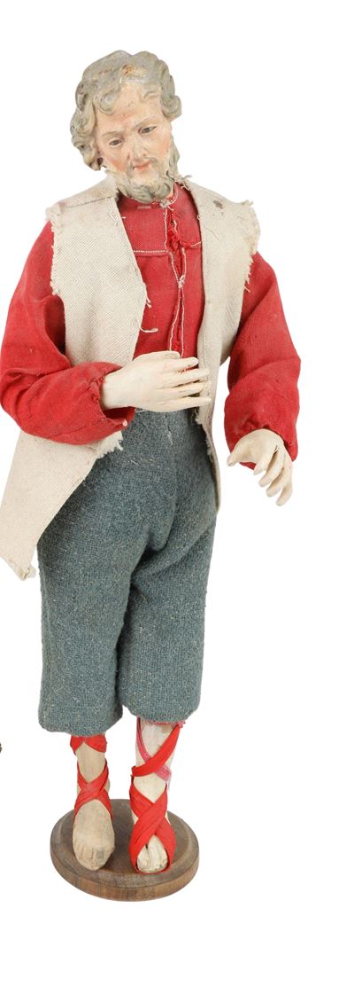 Autore non identificato, Uomo con barba e gilet - Napoli, terracotta policroma e materiali misti,...