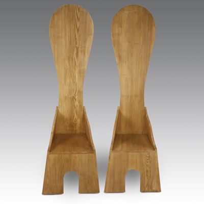 Due poltrone in legno della serie «Mobili nella Valle» (produzione Poltronova), 1970