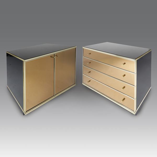 Renato Zevi - Credenza a due sportelli e cassettiera a 4 cassetti , Produzione Metalarte - Italia