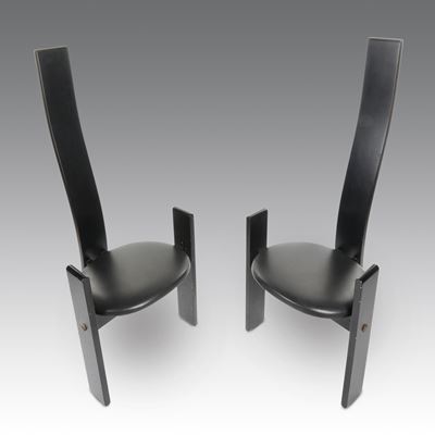 Due sedie modello “SD51” “Golem”, struttura in legno laccato nero
