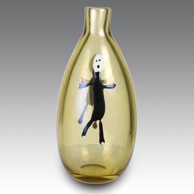 Vaso “4430” in vetro pagliesco iridato con figure di “omini”