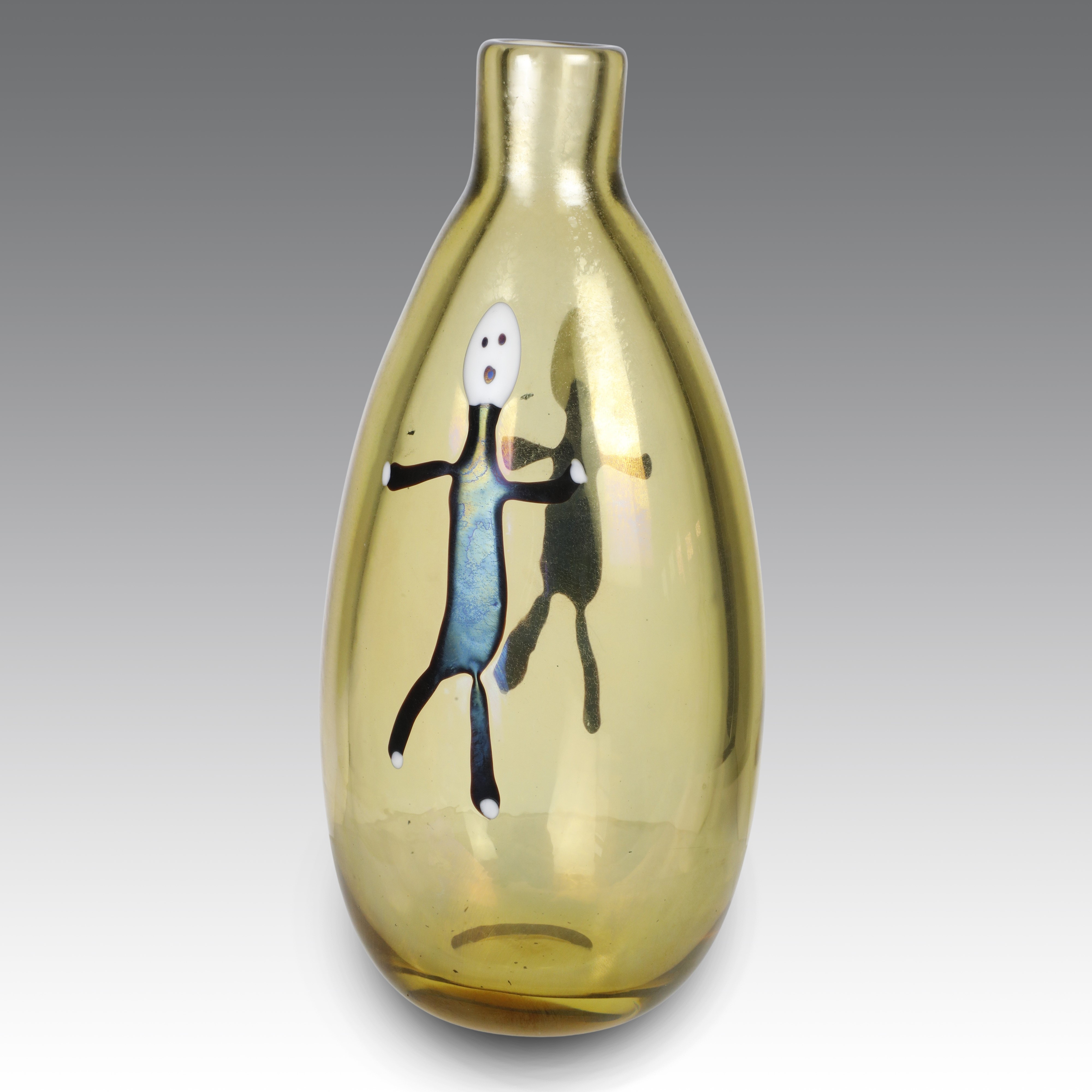 Fulvio Bianconi - Vaso “4430” in vetro pagliesco iridato con figure di “omini”