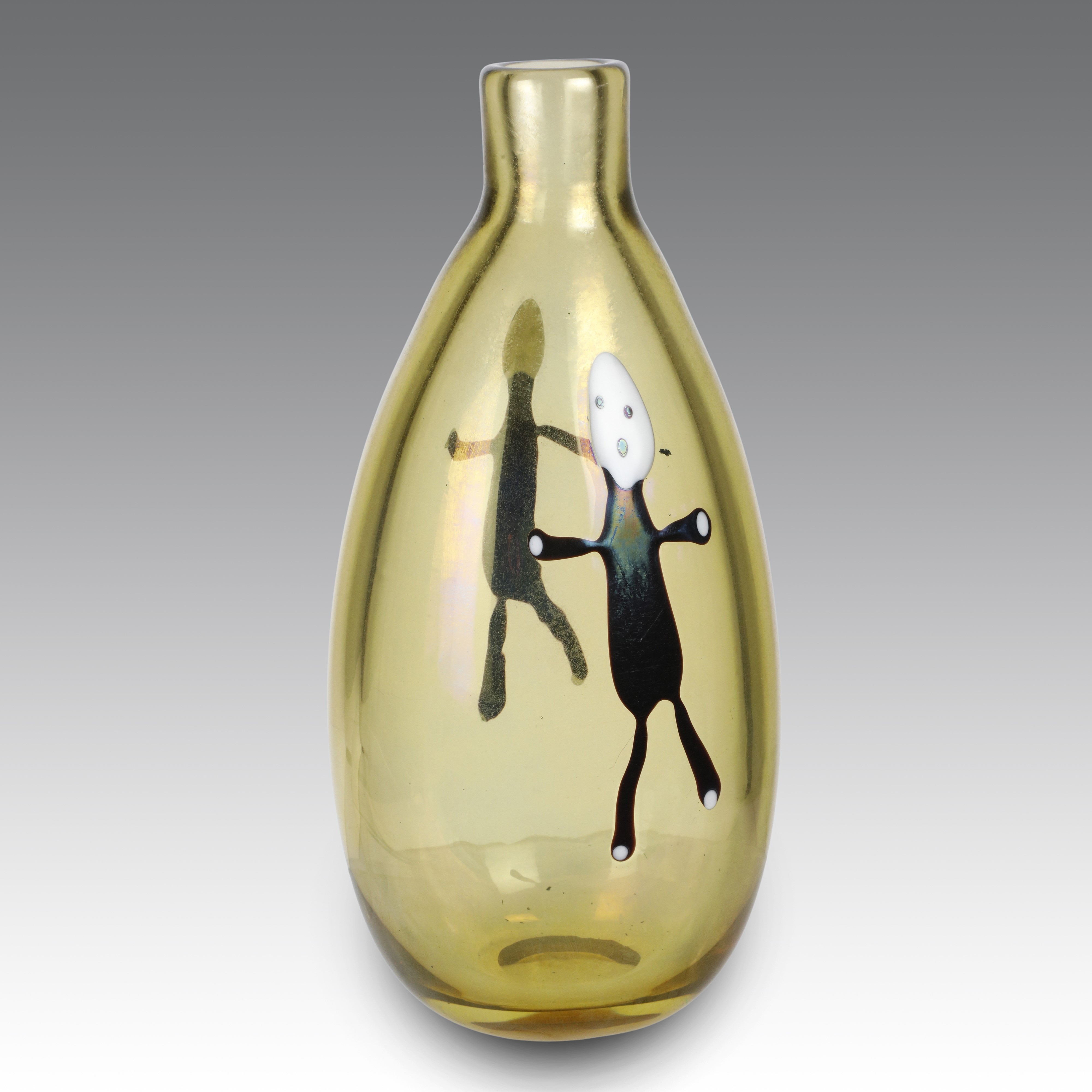 Fulvio Bianconi - Vaso “4430” in vetro pagliesco iridato con figure di “omini”