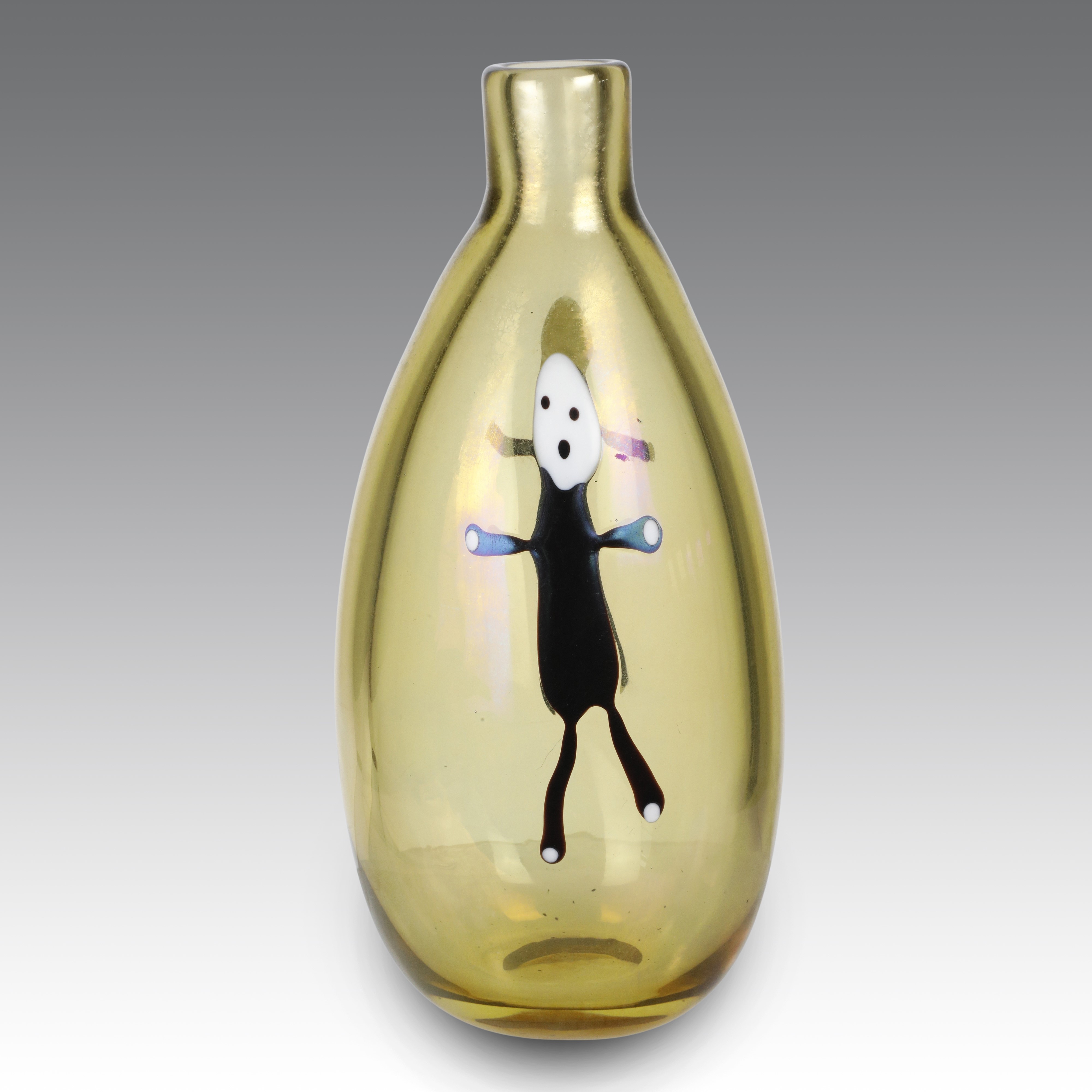 Fulvio Bianconi - Vaso “4430” in vetro pagliesco iridato con figure di “omini”