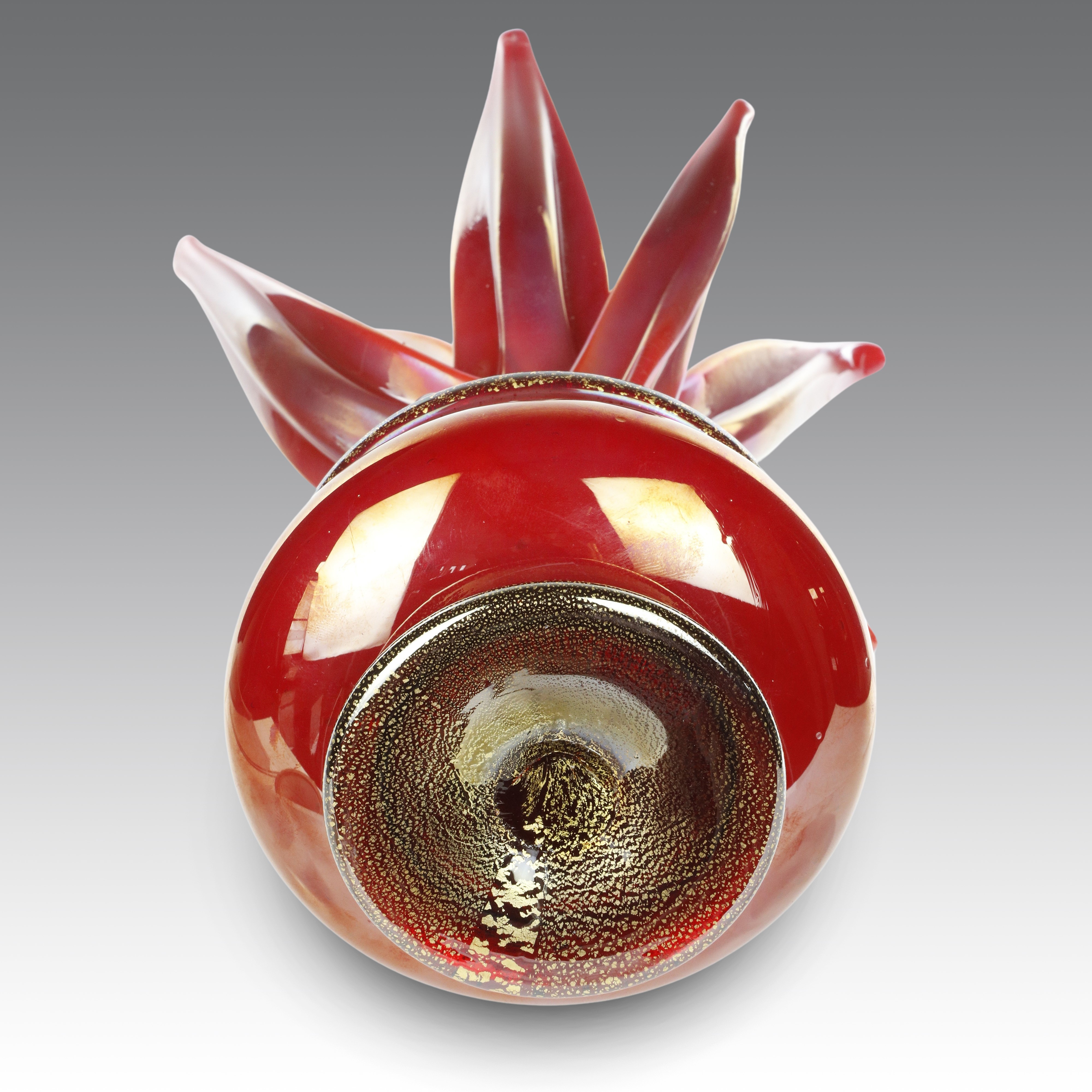 Napoleone Martinuzzi - Vaso “pianta grassa” in vetro rosso iridato e dorato