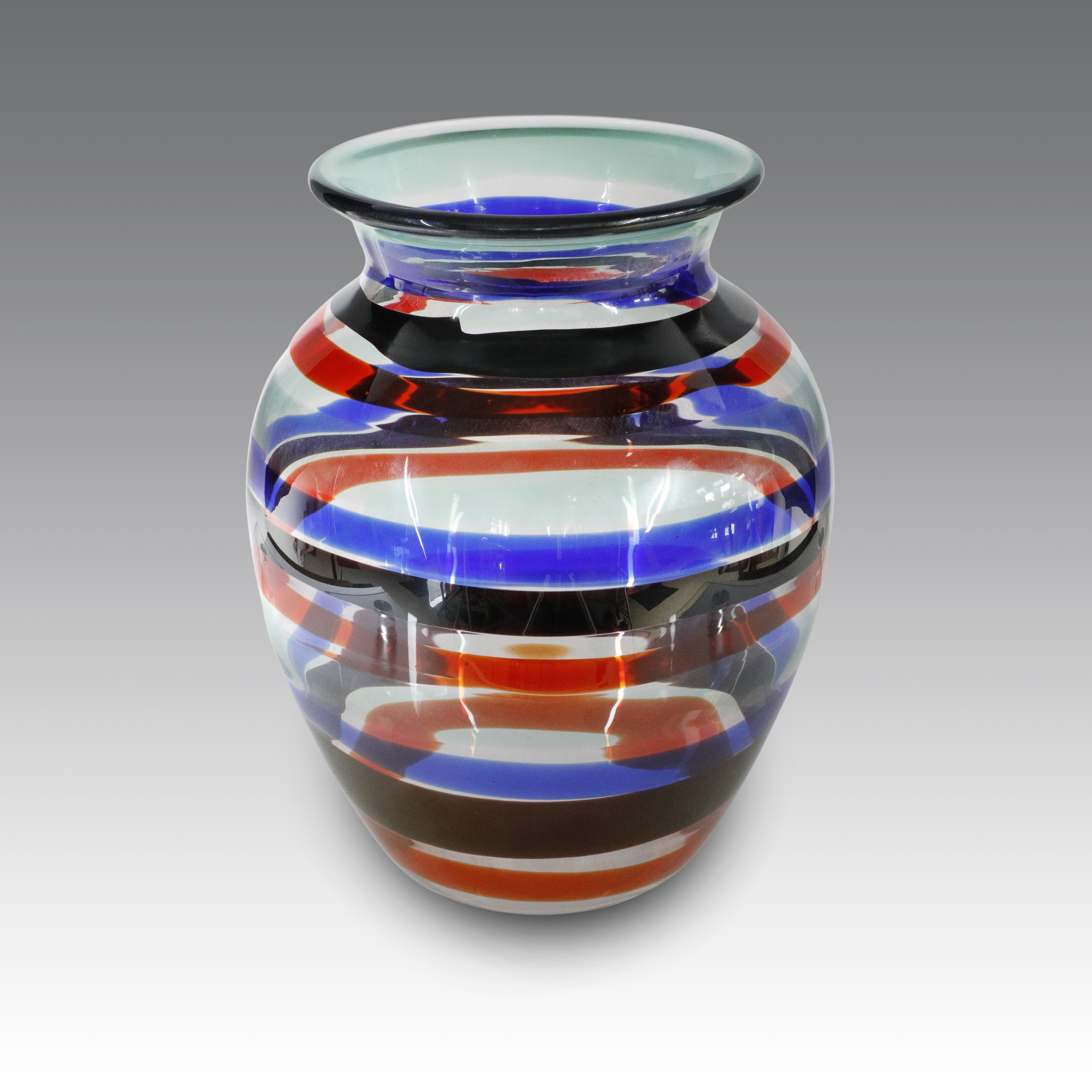 Fulvio Bianconi - Vaso globulare con decoro a fasce policrome (Venini & C.)