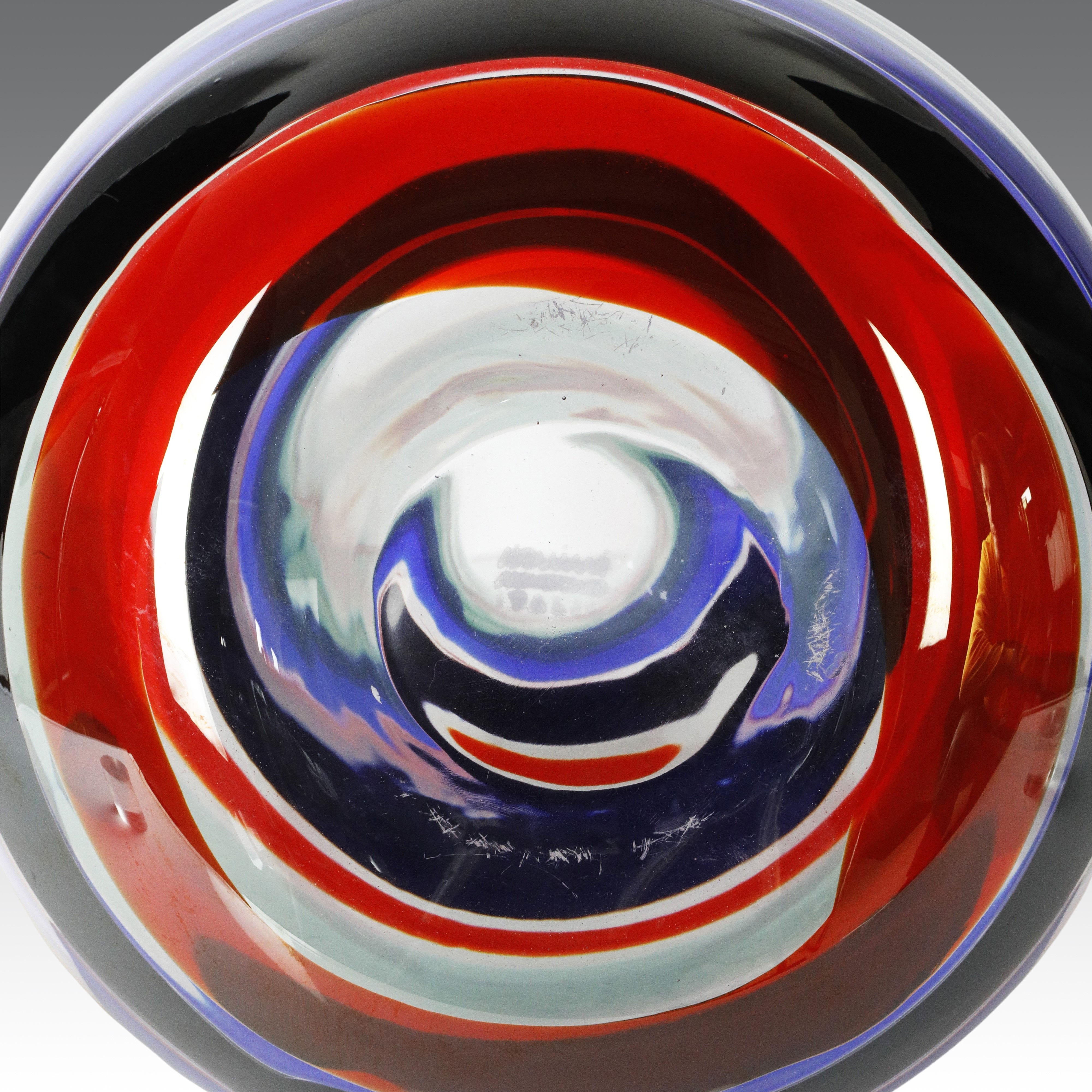Fulvio Bianconi - Vaso a goccia modello “1522” (serie “Fasce”), vetro soffiato con canne policrom...