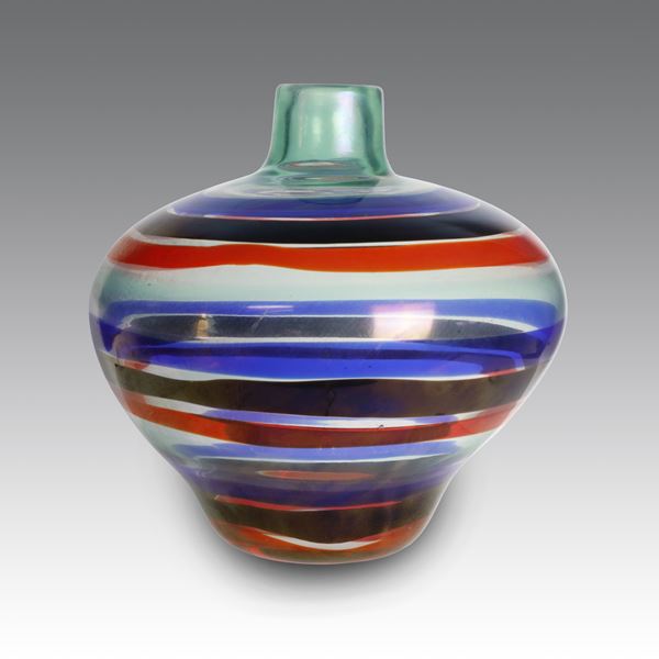 FULVIO BIANCONI - Vaso a sferico schiacciato con collo a cilindro, produzione Venini & C. - Italia