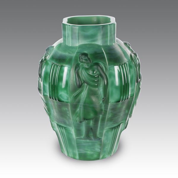 Arthur Plewa - Vaso in vetro giada, produzione Curt Schlevogt - Cecoslovacchia 