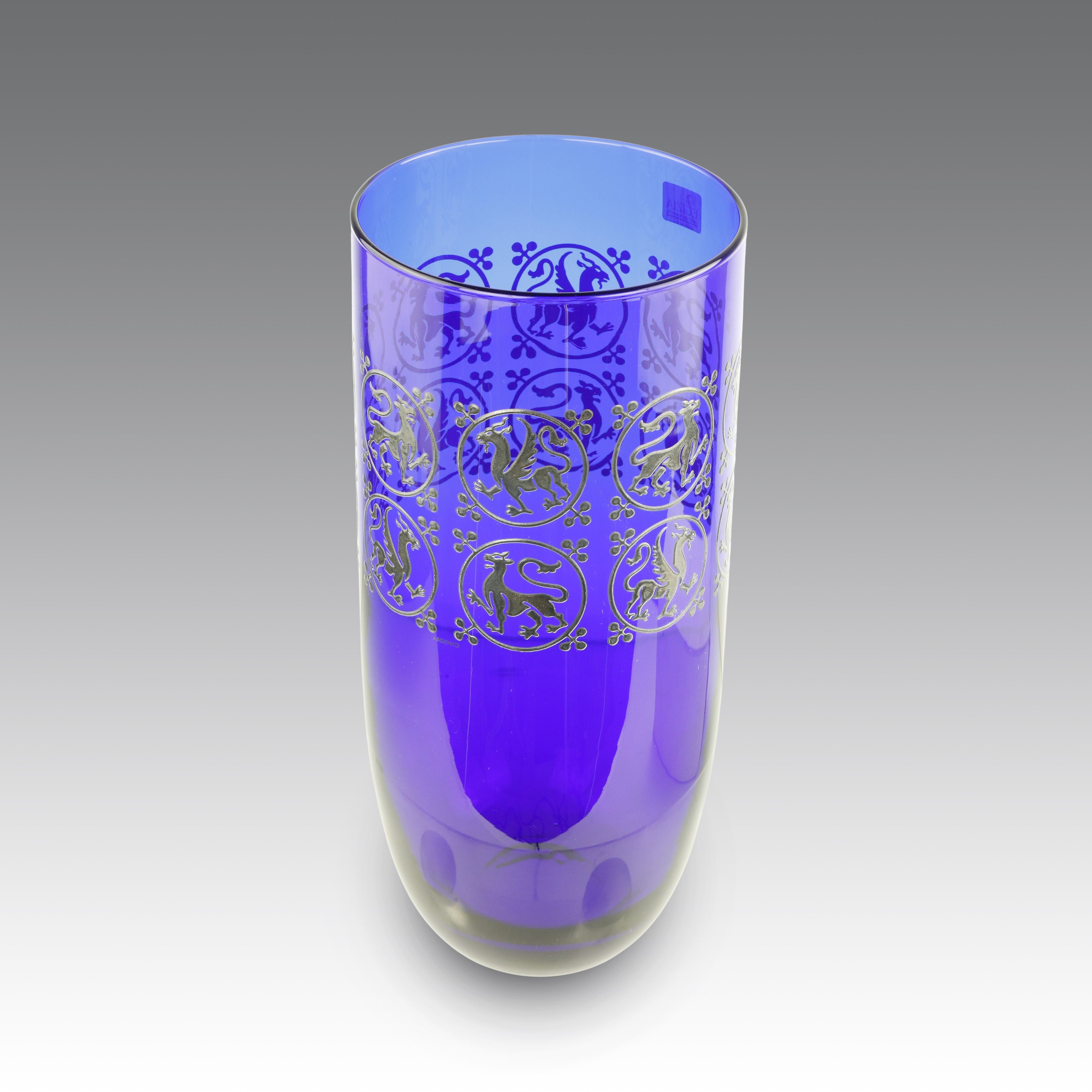 Ettore Sottsass - Vaso “Eriador” in vetro blu cobalto decorato a mano