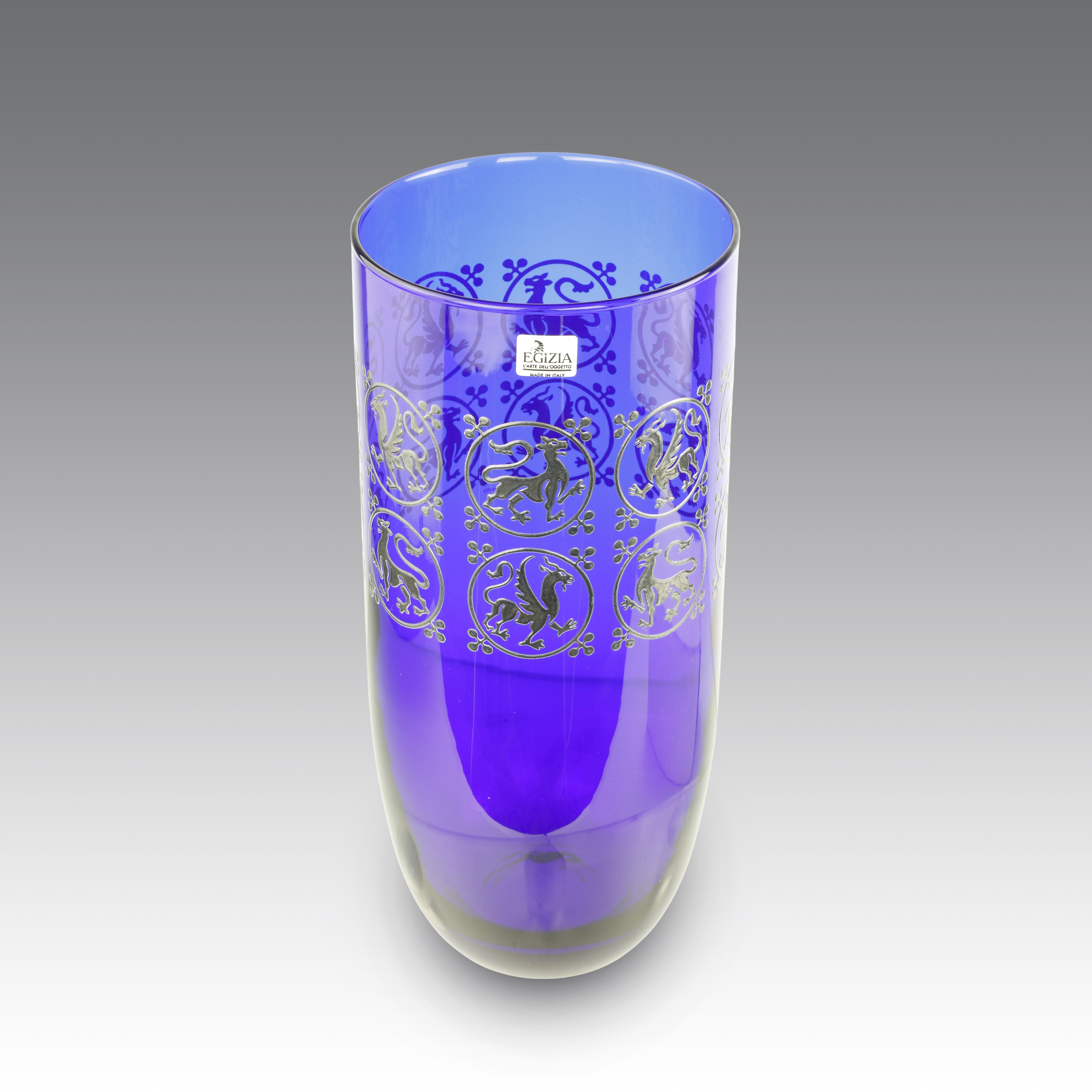 Ettore Sottsass - Vaso “Eriador” in vetro blu cobalto decorato a mano