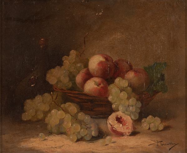 Natura morta con pesche, pere e uva