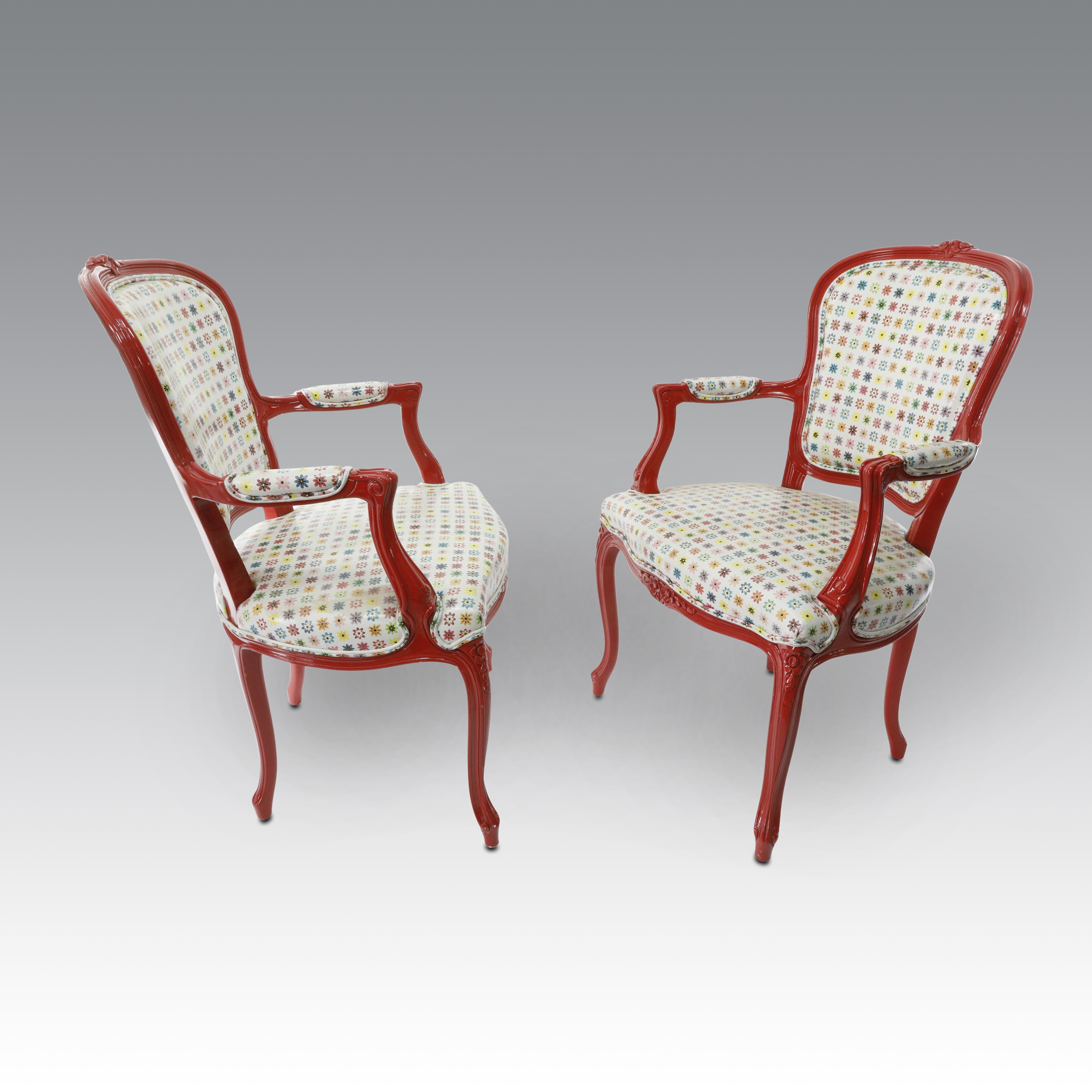 Celeste Dell'anna - Coppia di poltroncine in stile Luigi Filippo, legno laccato rosso e ecopelle ...