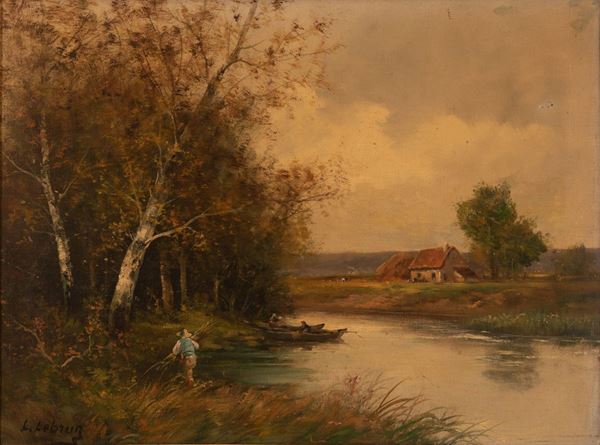 Paesaggio fluviale con barche