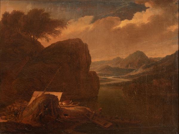 Franz De Paula Ferg - Paesaggio fluviale con barche