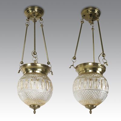 Coppia di lampade da soffitto con diffusori a sfera in vetro di Empoli