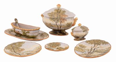 Servizio di Piatti in Maiolica Bontempo Rapino Dipinta con Paesaggi