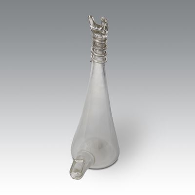 Abbeveratoio in vetro per uccellini, decorazione a spirale, produzione italiana, XIX secolo
