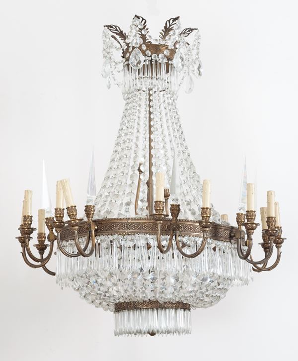 Lampadario a mongolfiera in cristallo a 20 luci  (Inizi XX secolo)  - Auction Asta 19: Oggetti d'arte, argenti e dipinti antichi - Gliubich Casa d'Aste