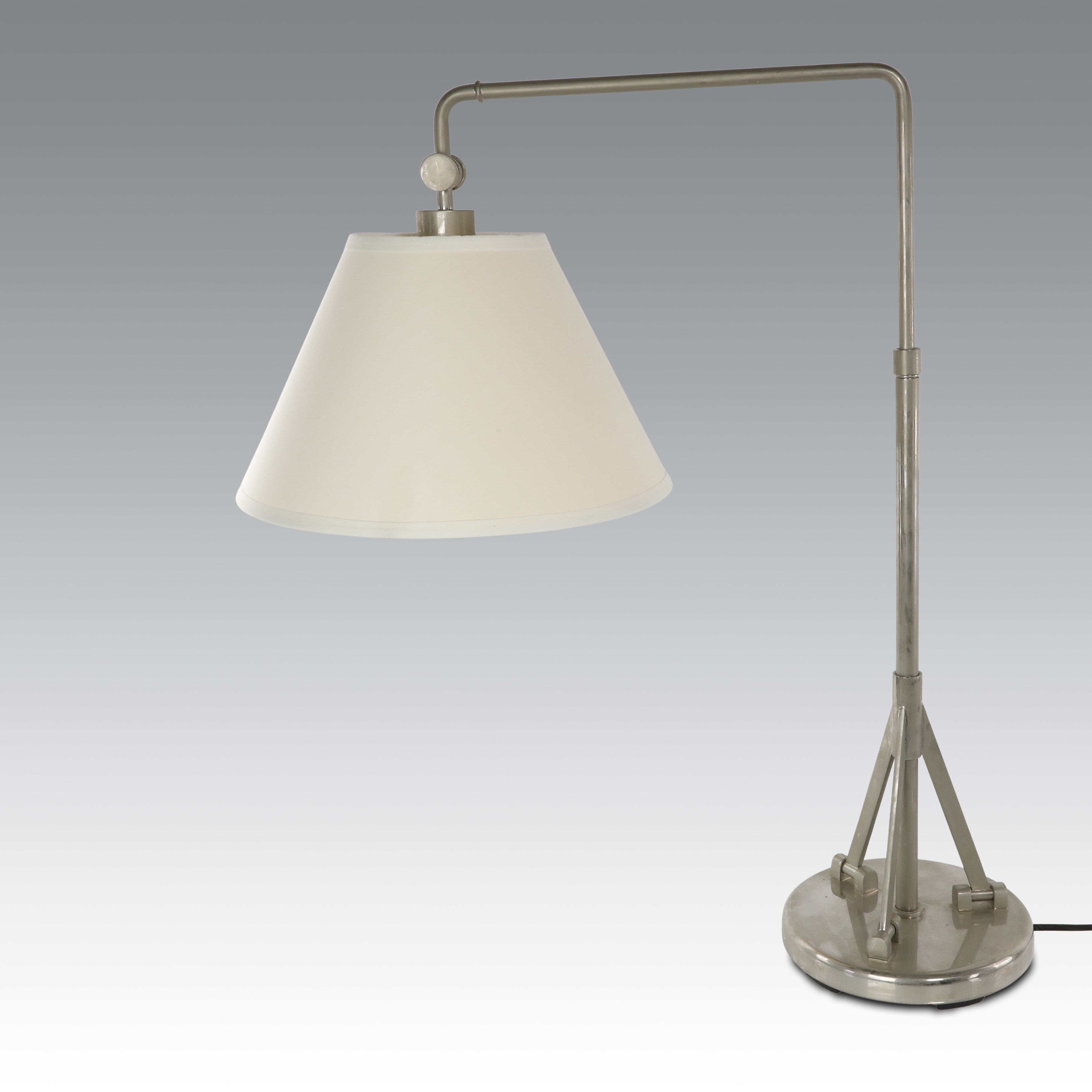 Lampada da tavolo a braccio oscillante, metallo spazzolato, 1960