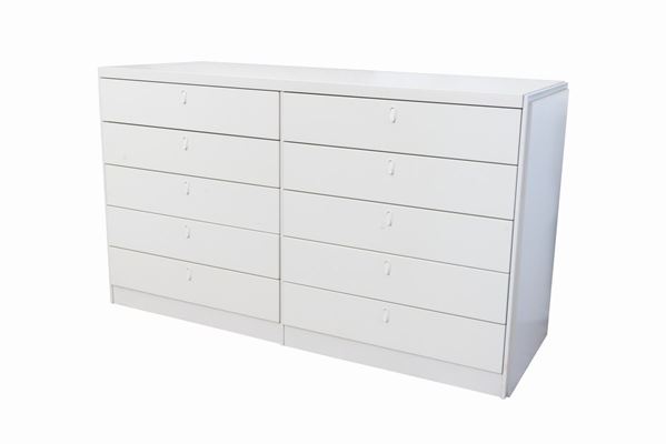 Cassettiera legno laccato bianco con 10 cassetti sul fronte