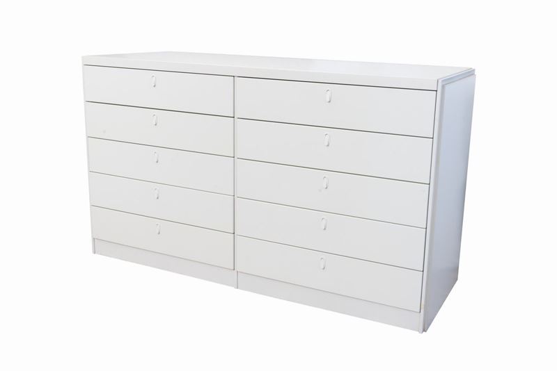 Cassettiera Legno Laccato Bianco con 10 Cassetti sul Fronte
