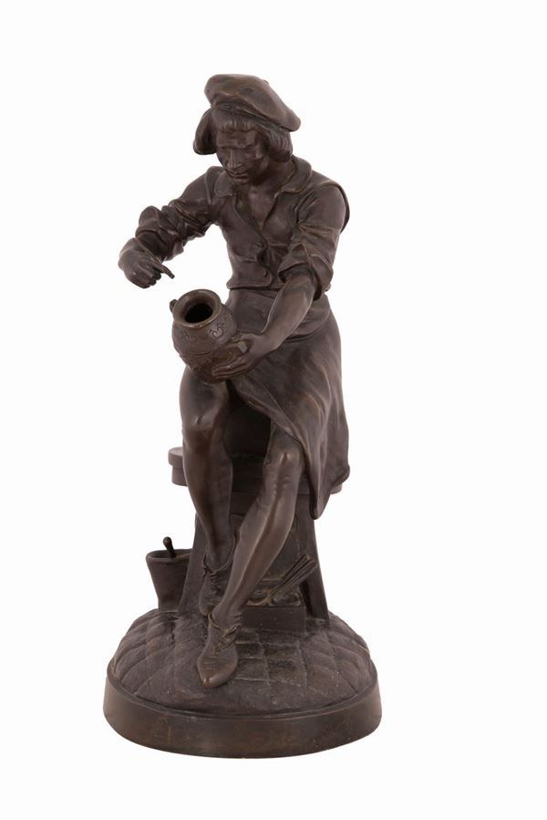 Edouard Drouot - Scultura in bronzo raffigurante maestro vasaio