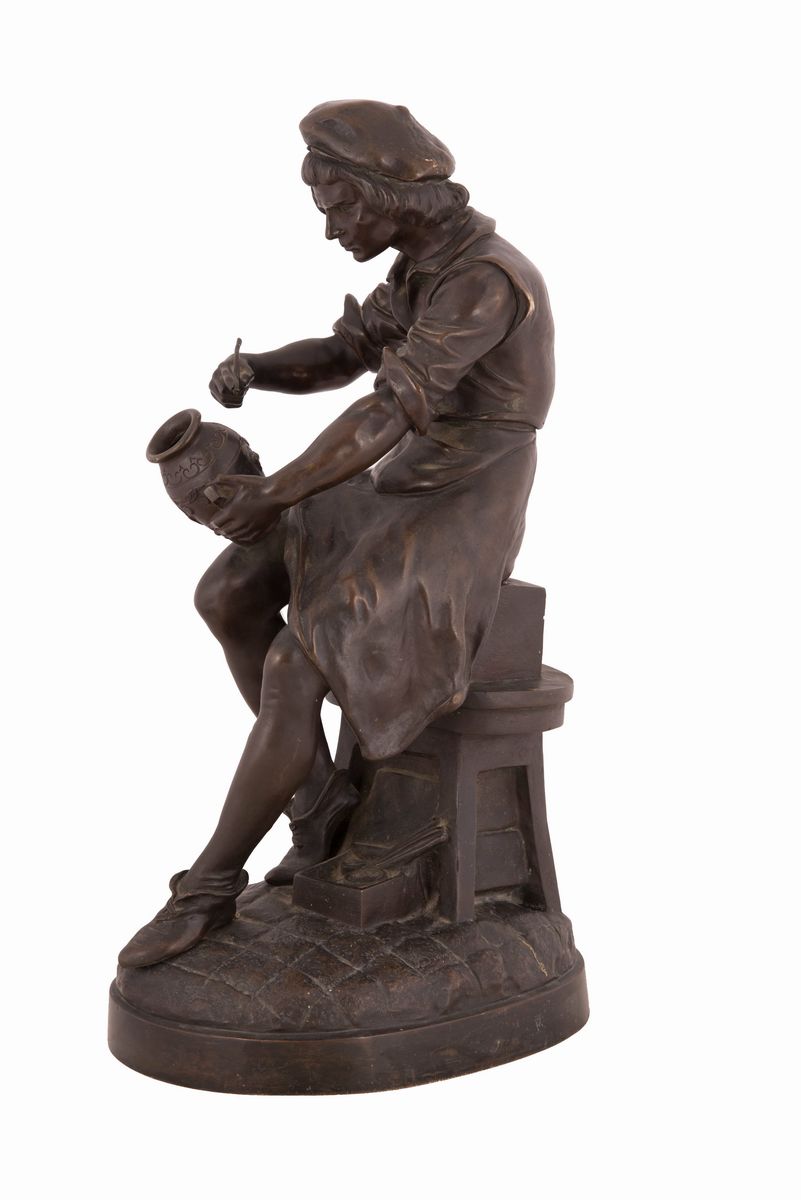 Edouard Drouot - Scultura in Bronzo Raffigurante Maestro Vasaio