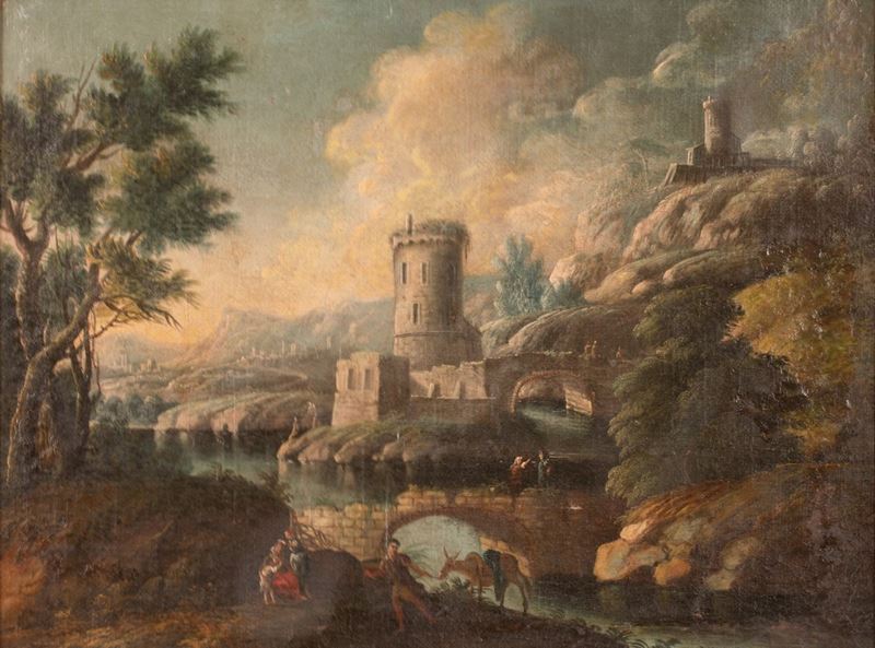 Anonimo del XVIII Secolo - Paesaggio Fluviale con Castello