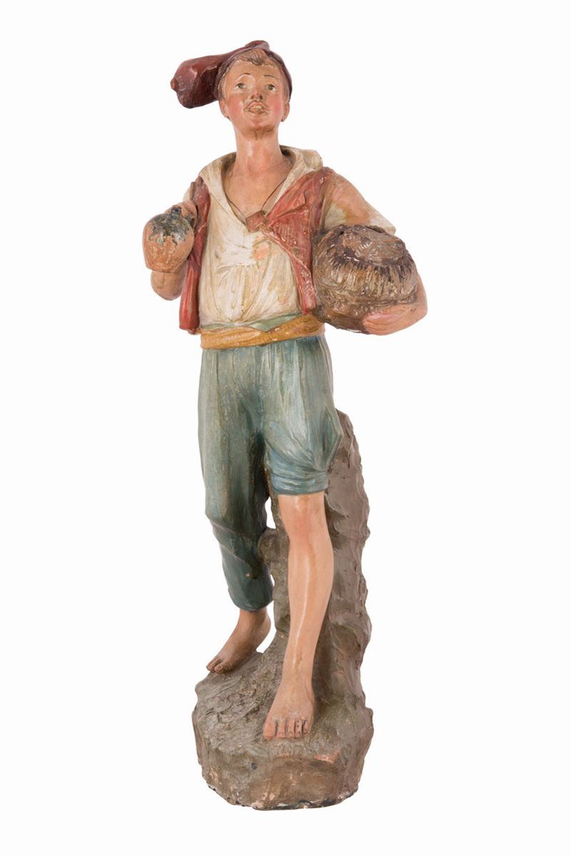 Scultura in Terracotta Napoli Raffigurante Giovane Pescatore