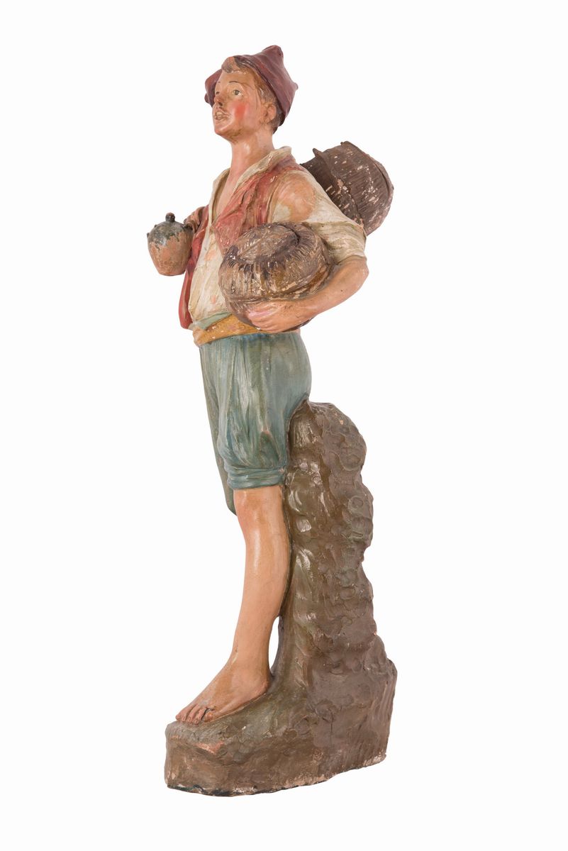 Scultura in Terracotta Napoli Raffigurante Giovane Pescatore