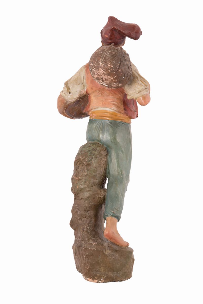 Scultura in Terracotta Napoli Raffigurante Giovane Pescatore