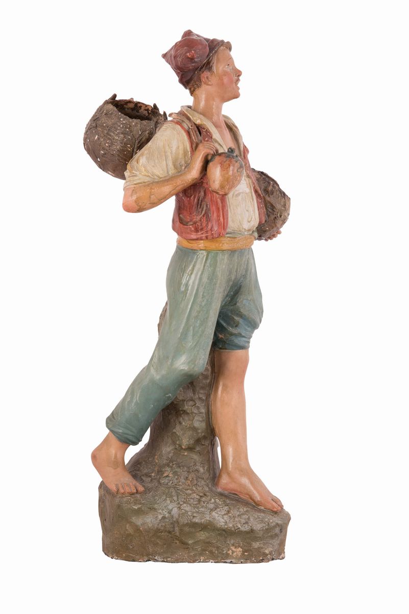 Scultura in Terracotta Napoli Raffigurante Giovane Pescatore