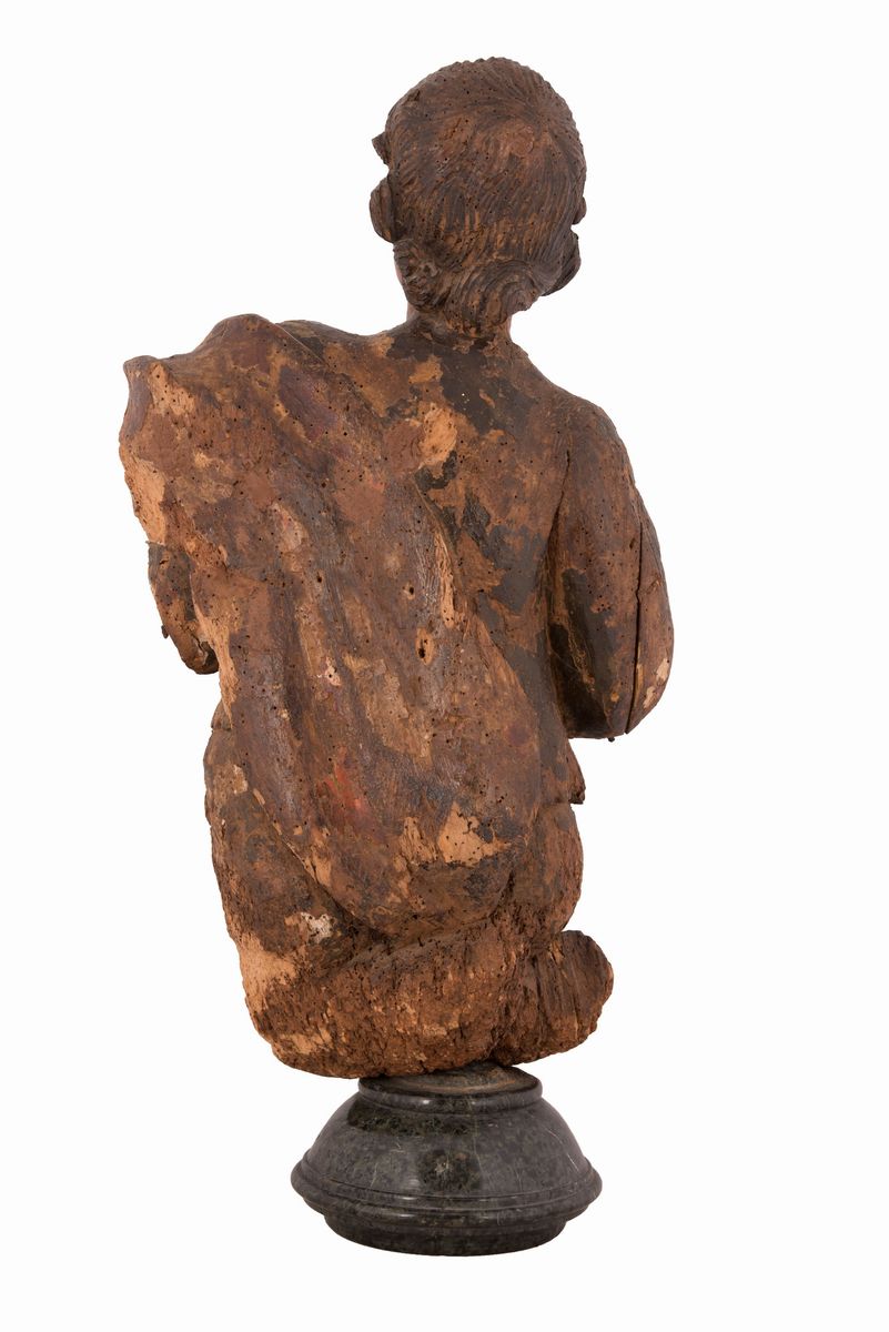 Scultura in Legno Dipinto Raffigurante Patrizio Adorante