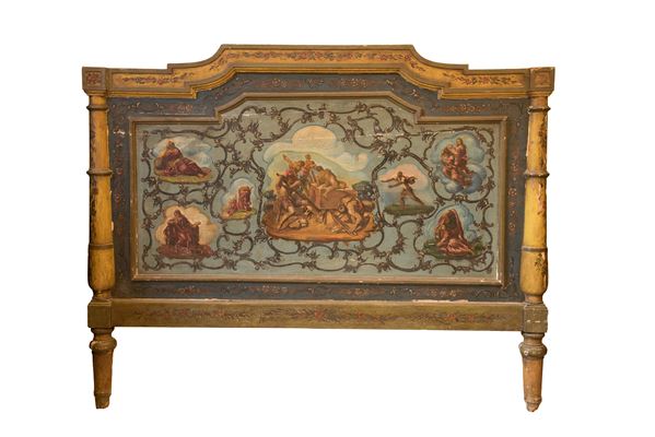 Manifattura marchigiana del XIX secolo - Testata di letto in legno dipinto raffigurante la caduta di Vulcano 